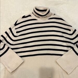 GAP Black and Cream Striped Turtleneck Sweater